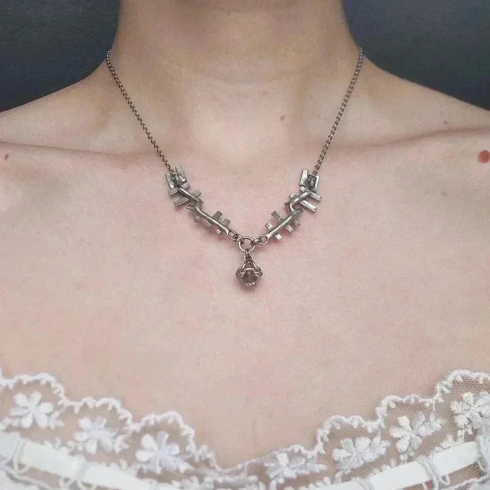 Modernist silver and purple pearl necklace ✦ Fairy style whimstical necklace ✦